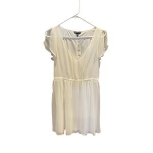 Express White Chiffon Flutter Sleeve V-Neck Mini Dress NWT Small party summer‎
